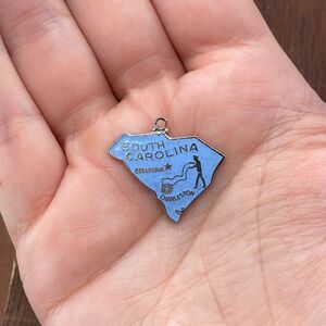 Vintage 925 Sterling Silver Enamel "South Carolina" State Map Pendant Charm